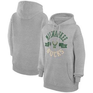 G III 4Her by Carl Banks Milwaukee Bucks Women's Heather Gray Eye - catching City Pullover Hoodie