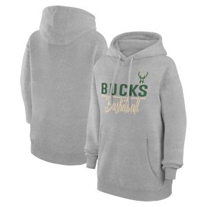 G III 4Her by Carl Banks Milwaukee Bucks Eye - catching Women's Heather Gray Graphics Fleece Pullover Hoodie