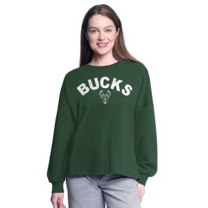 G III 4Her by Carl Banks Milwaukee Bucks Stylish Women's Hunter Green Athletic Pullover Sweatshirt