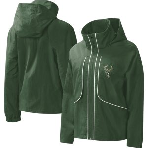 G III 4Her by Carl Banks Milwaukee Bucks Women's Hunter Green Last Shot Full Zip Hoodie Elegant