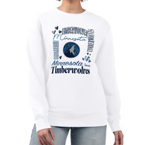 G III 4Her by Carl Banks Minnesota Timberwolves Fabulous Women's White Collage Team Graphic Fleece Pullover Sweatshirt