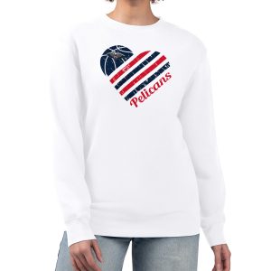 G III 4Her Gorgeous by Carl Banks New Orleans Pelicans Women's White Heart Graphic Fleece Pullover Sweatshirt