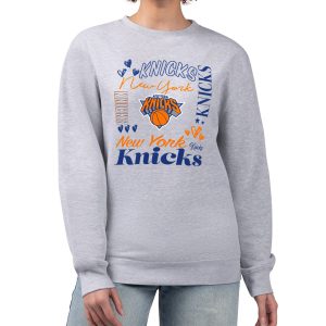 G III 4Her by Carl Banks New Elegant York Knicks Women's Heather Gray Collage Team Graphic Fleece Pullover Sweatshirt