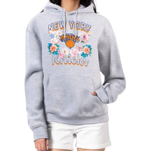 G III 4Her by Carl Stylish Banks New York Knicks Women's Heather Gray Flowers Team Logo Graphic Fleece Pullover Hoodie