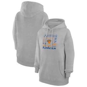 G III 4Her by Carl Banks New York Knicks Women's Premium Heather Gray Team Collage Graphic Fleece Pullover Hoodie