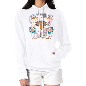 G III Gorgeous 4Her by Carl Banks New York Knicks Women's White Flowers Team Logo Graphic Fleece Pullover Hoodie