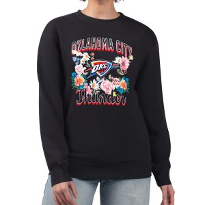G Elegant III 4Her by Carl Banks Oklahoma City Thunder Women's Black Flowers Team Logo Graphic Fleece Crewneck Pullover Sweatshirt