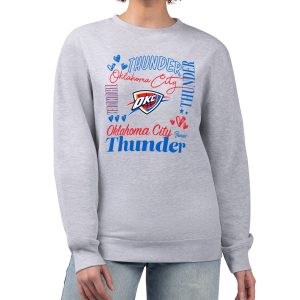 G III Trendy 4Her by Carl Banks Oklahoma City Thunder Women's Heather Gray Collage Team Graphic Fleece Pullover Sweatshirt