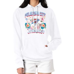 G III 4Her by Carl Banks Oklahoma Eye - catching City Thunder Women's White Flowers Team Logo Graphic Fleece Pullover Hoodie
