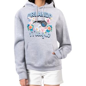 G Trendy III 4Her by Carl Banks Orlando Magic Women's Heather Gray Flowers Team Logo Graphic Fleece Pullover Hoodie