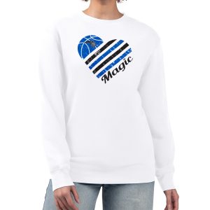 G III 4Her by Carl Banks Orlando Magic Women's White Heart Graphic Fleece Pullover Trendy Sweatshirt