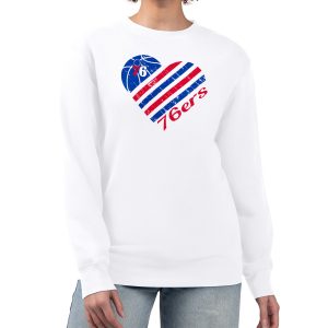 G III 4Her by Carl Banks Philadelphia Gorgeous 76ers Women's White Heart Graphic Fleece Pullover Sweatshirt