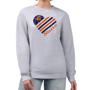 G III Fabulous 4Her by Carl Banks Phoenix Suns Women's Heather Gray Heart Graphic Fleece Pullover Sweatshirt