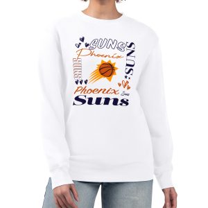 G III 4Her by Carl Banks Phoenix Suns Women's White Collage Unique Team Graphic Fleece Pullover Sweatshirt