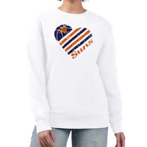 G III 4Her by Stylish Carl Banks Phoenix Suns Women's White Heart Graphic Fleece Pullover Sweatshirt
