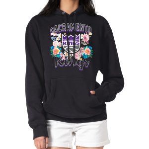 G III 4Her by Carl Banks Sacramento Kings Women's Trendy Black Flowers Team Logo Graphic Fleece Pullover Hoodie