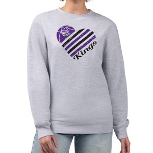 G III 4Her by Trendy Carl Banks Sacramento Kings Women's Heather Gray Heart Graphic Fleece Pullover Sweatshirt