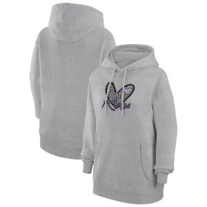 G Eye - catching III 4Her by Carl Banks Sacramento Kings Women's Heather Gray Leopard Heart Graphic Fleece Pullover Hoodie