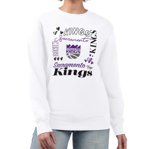 G III 4Her by Carl Banks Sacramento Kings Women's White Collage Team Premium Graphic Fleece Pullover Sweatshirt