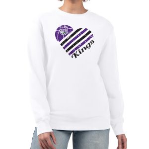 G III 4Her by Carl Banks Sacramento Kings Women's White Heart Graphic Fleece Pullover Sweatshirt Elegant