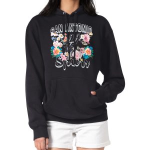 G III 4Her by Carl Banks San Antonio Spurs Women's Black Flowers Team Unique Logo Graphic Fleece Pullover Hoodie