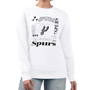 G III 4Her by Carl Banks San Antonio Trendy Spurs Women's White Collage Team Graphic Fleece Pullover Sweatshirt
