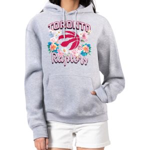 G III 4Her by Carl Banks Toronto Raptors Women's Heather Gray Flowers Gorgeous Team Logo Graphic Fleece Pullover Hoodie