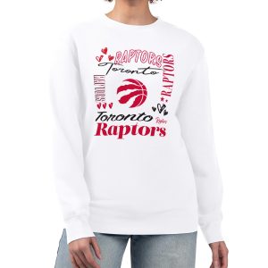 G Stylish III 4Her by Carl Banks Toronto Raptors Women's White Collage Team Graphic Fleece Pullover Sweatshirt
