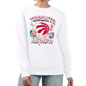 G III 4Her by Carl Banks Toronto Raptors Women's White Flowers Team Logo Graphic Fleece Crewneck Pullover Stylish Sweatshirt