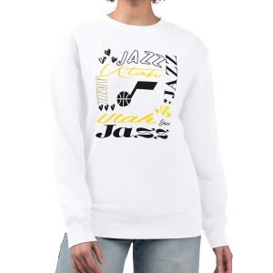 G III 4Her by Trendy Carl Banks Utah Jazz Women's White Collage Team Graphic Fleece Pullover Sweatshirt
