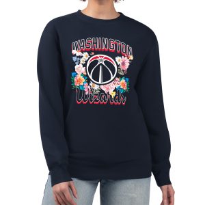 G Eye - catching III 4Her by Carl Banks Washington Wizards Women's Navy Flowers Team Logo Graphic Fleece Crewneck Pullover Sweatshirt