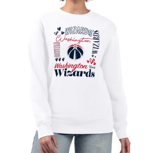 G III 4Her by Carl Banks Washington Wizards Women's White Collage Team Graphic Chic Fleece Pullover Sweatshirt