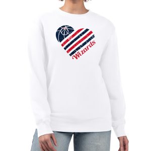 G III Premium 4Her by Carl Banks Washington Wizards Women's White Heart Graphic Fleece Pullover Sweatshirt