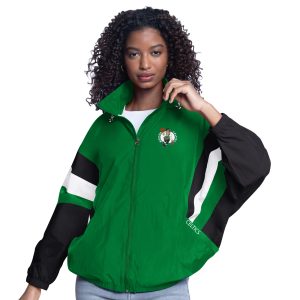 G III Sports by Carl Banks Boston Celtics Women's Kelly Green/Black Game News Oversized Trendy Full Zip Hoodie Jacket