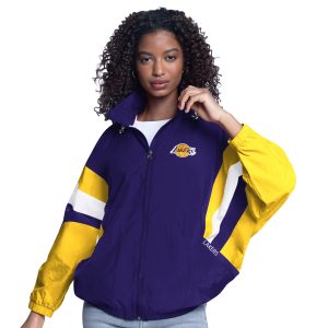 G III Sports by Carl Banks Los Angeles Lakers Women's Purple/Gold Game News Oversized Full Zip Hoodie Eye - catching Jacket