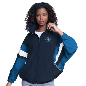 G III Sports by Carl Banks Minnesota Timberwolves Women's Stylish Navy/Blue Game News Oversized Full Zip Hoodie Jacket