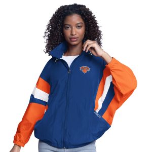 G III Sports by Carl Banks New York Knicks Women's Blue/Orange Game News Oversized Full Zip Hoodie Jacket Eye - catching
