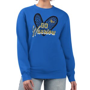 Golden State Warriors G Trendy III 4Her by Carl Banks Royal Women's GIII 4 Her Leopard Heart graphic Fleece Crewneck sweatshirt