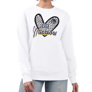 Golden State Eye - catching Warriors G III 4Her by Carl Banks White Women's GIII 4 Her Leopard Heart graphic Fleece Crewneck sweatshirt