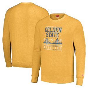 Homage Golden State Warriors Unisex Gold Holiday Tri Blend Trendy Raglan Pullover Sweatshirt