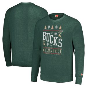Homage Milwaukee Bucks Unisex Hunter Green Holiday Raglan Eye - catching Pullover Sweatshirt