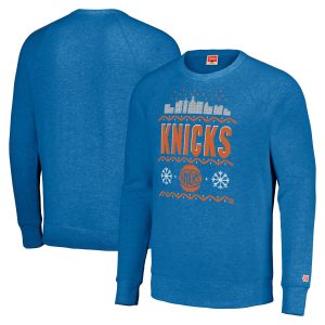 Homage New York Knicks Unisex Blue Holiday Raglan Trendy Pullover Sweatshirt