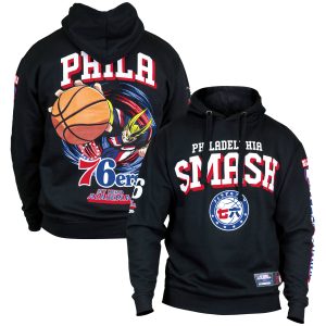 Hyperfly Philadelphia Eye - catching 76ers Unisex Black NBA x My Hero Academia All Might Smash Pullover Hoodie