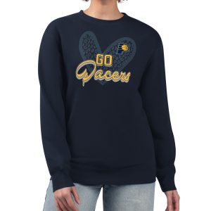 Indiana Unique Pacers G III 4Her by Carl Banks Navy Women's GIII 4 Her Leopard Heart graphic Fleece Crewneck sweatshirt