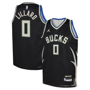 Jordan Brand Damian Elegant Lillard Milwaukee Bucks Youth Black Swingman Jersey Statement Edition