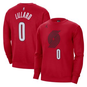 Jordan Brand Damian Lillard Portland Trail Blazers Red Statement Chic Name & Number Pullover Sweatshirt