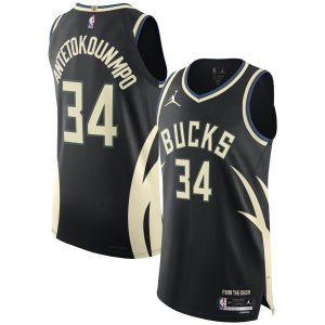 Jordan Brand Chic Giannis Antetokounmpo Milwaukee Bucks Black Authentic Player Jersey Statement Edition