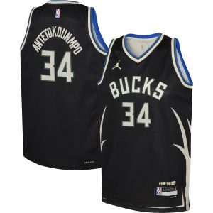 Jordan Brand Giannis Antetokounmpo Milwaukee Bucks Youth Black Swingman Jersey Fabulous Statement Edition