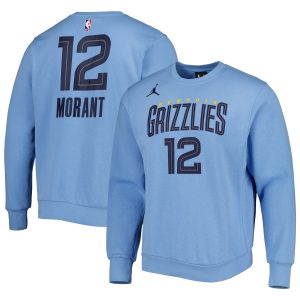 Jordan Brand Ja Morant Memphis Grizzlies Light Blue Statement Stylish Name & Number Pullover Sweatshirt