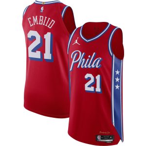 Jordan Brand Joel Embiid Philadelphia 76ers Red Authentic Trendy Player Jersey Statement Edition